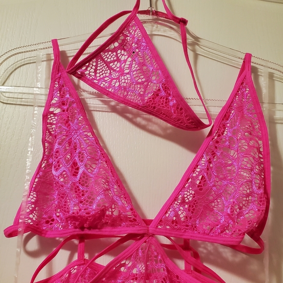 Dreamgirl Mosaic Lace Garter Slip w/ Thong Pink (Size M) - Picture 2 of 16